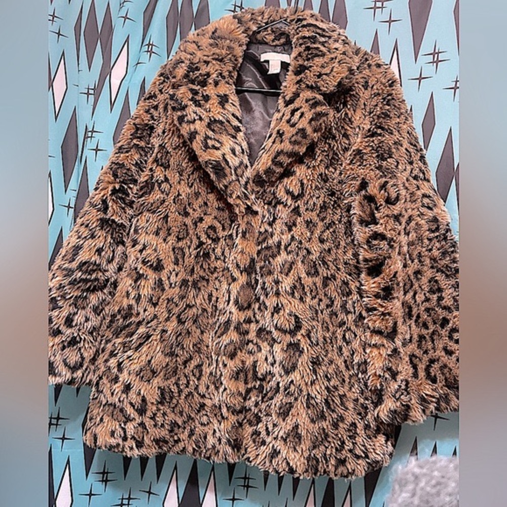 H&M Bell Sleeve Leopard Faux Fur Coat-sz sm